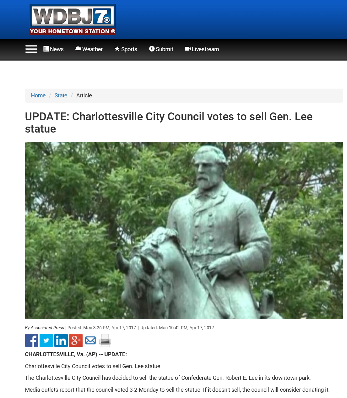 Council Votes to Sell Lee Monument